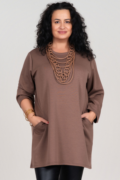 МАКСИ туника в млечно кафяво с два джоба