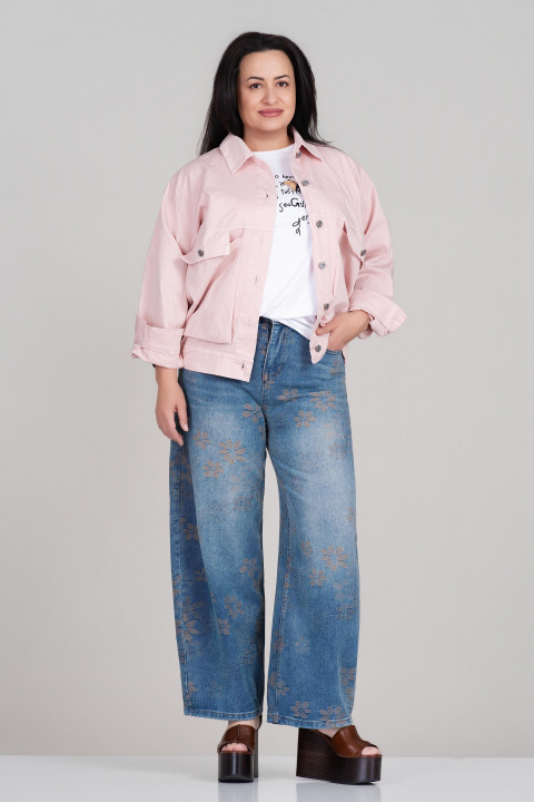 МАКСИ тънко дънково яке от памук в розово със свободна кройка и джобове с капаци