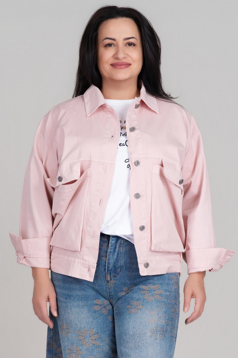 МАКСИ тънко дънково яке от памук в розово със свободна кройка и джобове с капаци