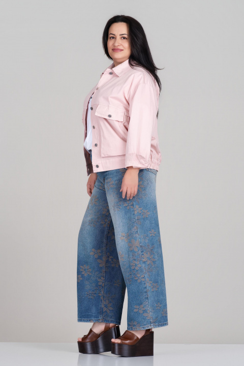 МАКСИ тънко дънково яке от памук в розово със свободна кройка и джобове с капаци