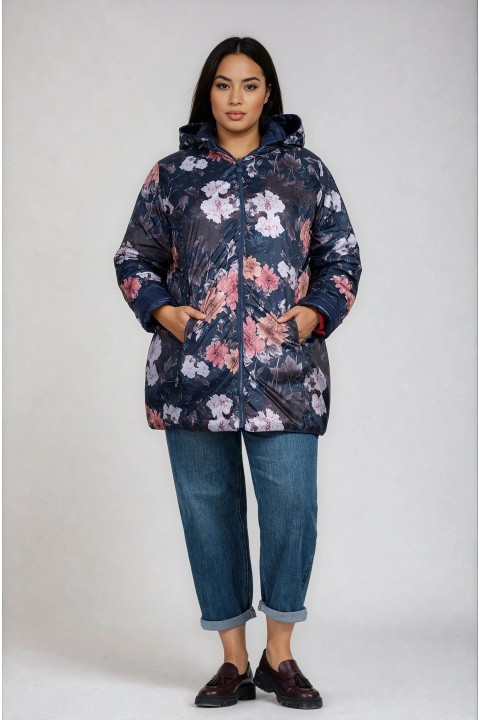 МАКСИ тънко двулицево яке в тъмносиньо с флорална подплата