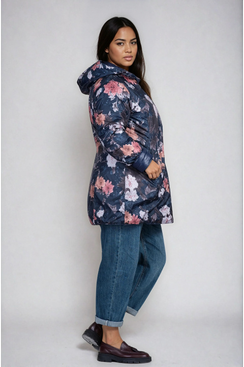 МАКСИ тънко двулицево яке в тъмносиньо с флорална подплата
