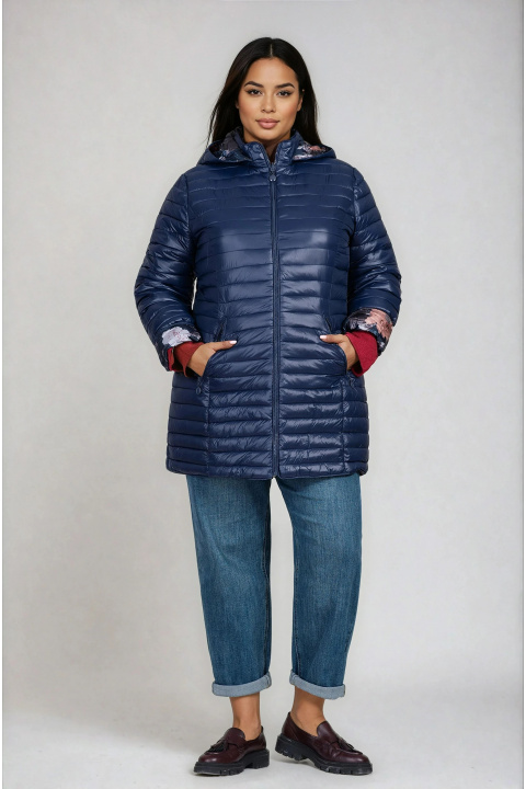 МАКСИ тънко двулицево яке в тъмносиньо с флорална подплата