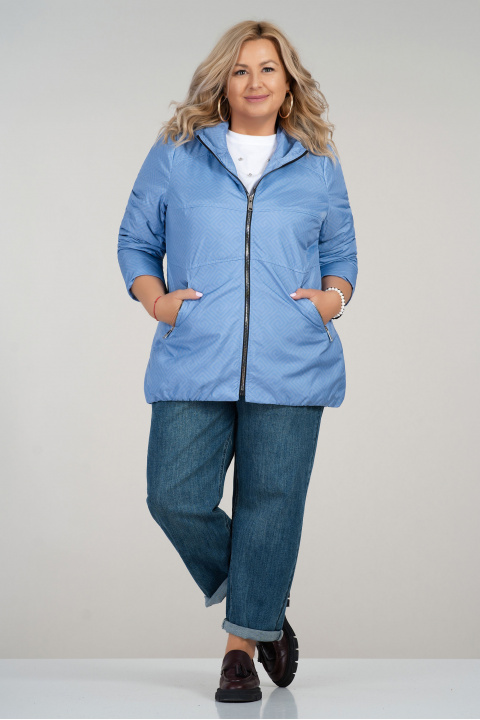 МАКСИ тънко преходно яке в синьо с дискретен геометричен принт