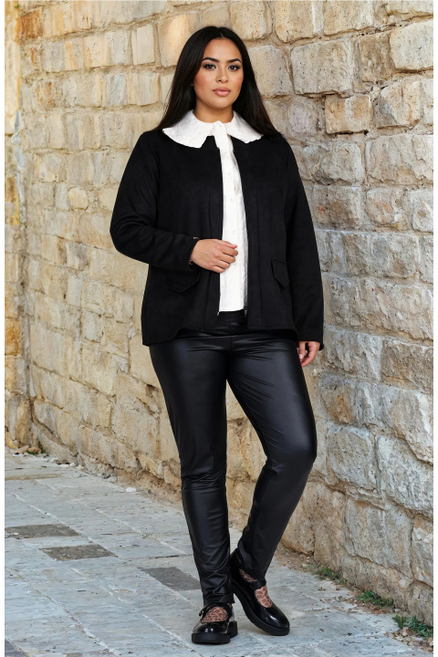 МАКСИ тънко велурено яке тип сако в черно