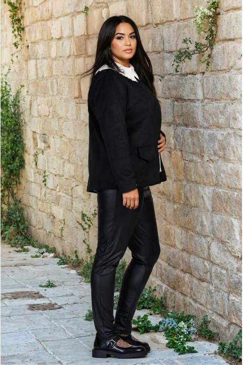 МАКСИ тънко велурено яке тип сако в черно