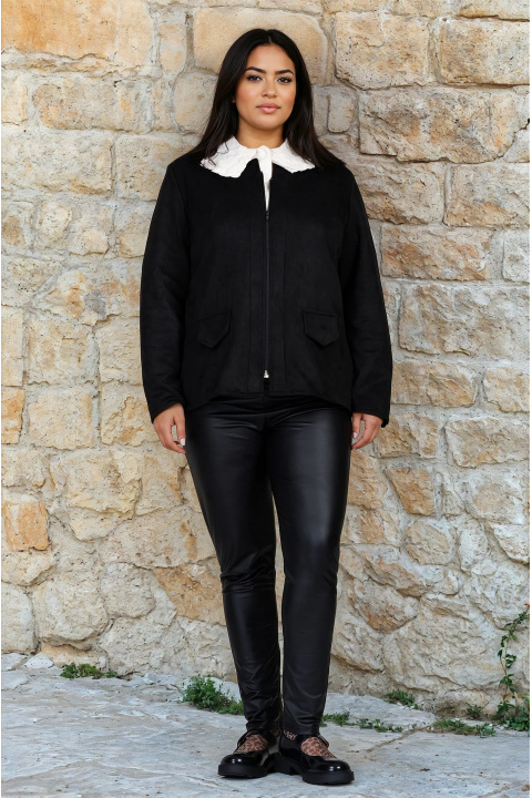 МАКСИ тънко велурено яке тип сако в черно