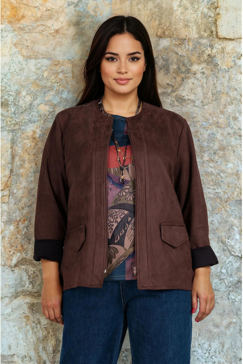 МАКСИ тънко велурено яке тип сако в кафяво