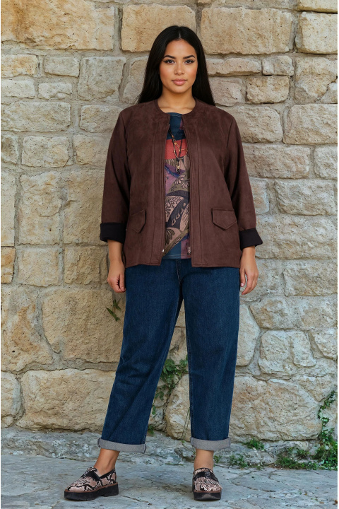 МАКСИ тънко велурено яке тип сако в кафяво