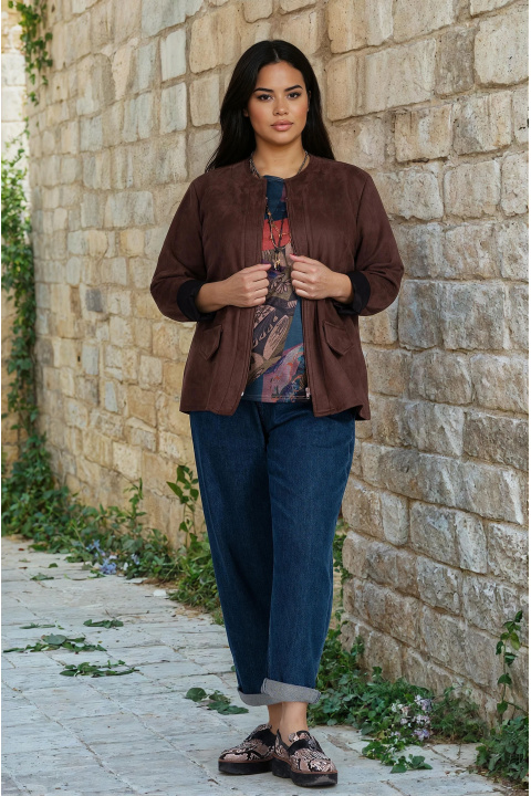 МАКСИ тънко велурено яке тип сако в кафяво