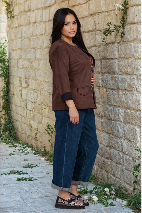 МАКСИ тънко велурено яке тип сако в кафяво