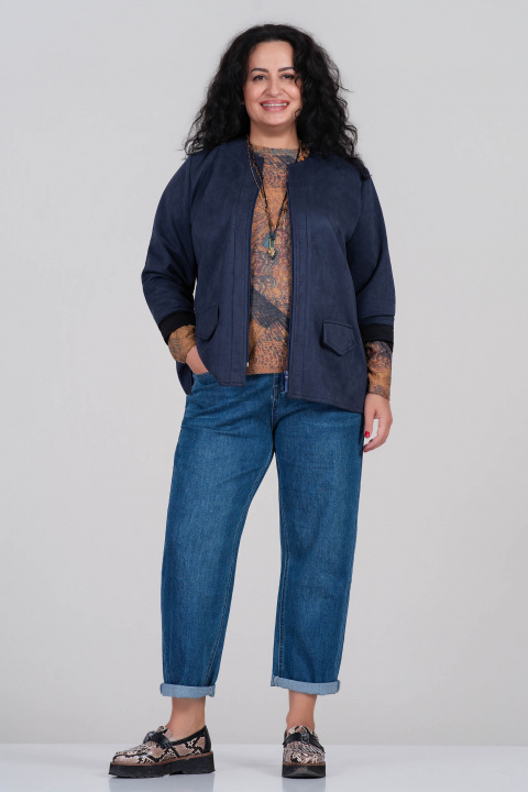 МАКСИ тънко велурено яке тип сако в тъмносиньо