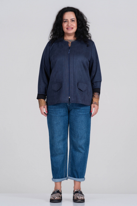 МАКСИ тънко велурено яке тип сако в тъмносиньо