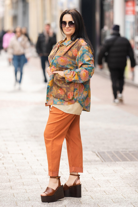 МАКСИ тънко яке от памук с цветен флорален принт