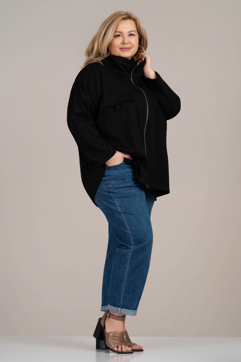 МАКСИ тънко яке в черно с метален сребрист цип