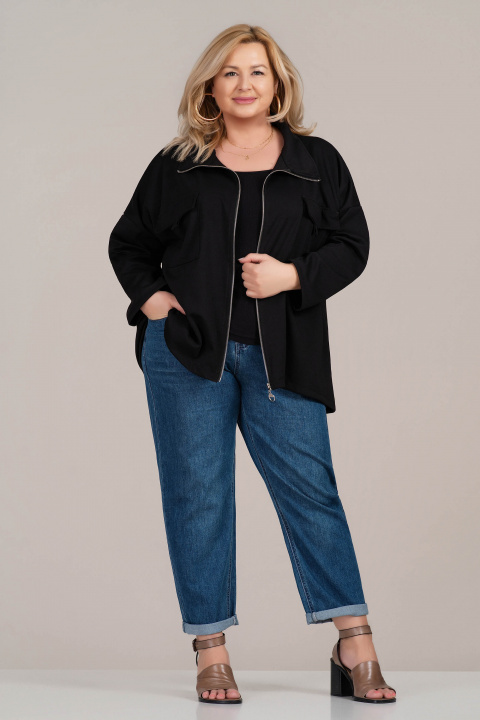 МАКСИ тънко яке в черно с метален сребрист цип