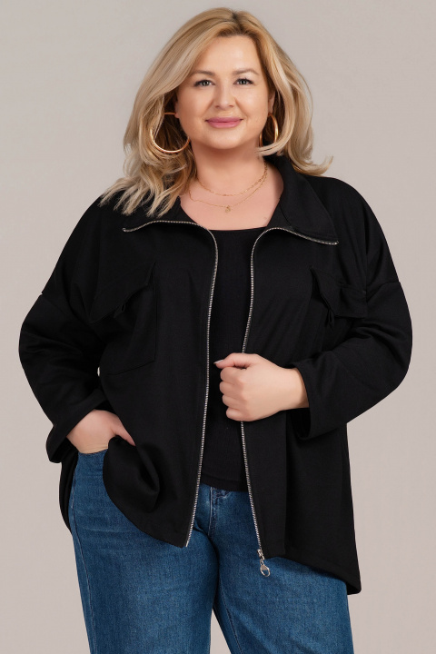 МАКСИ тънко яке в черно с метален сребрист цип