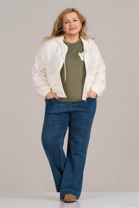 МАКСИ тънко яке в цвят ванилия с капитонирани елементи, качулка и връзки