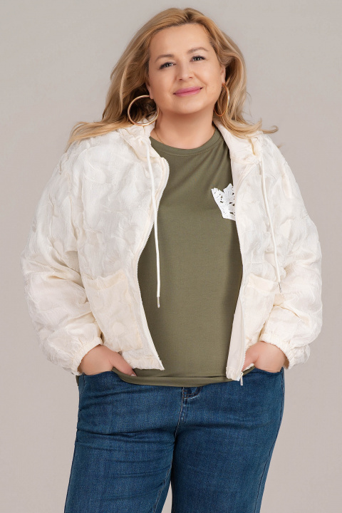 МАКСИ тънко яке в цвят ванилия с капитонирани елементи, качулка и връзки