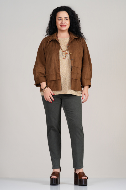 Макси велурено кафяво яке с метални копчета и свободна кройка