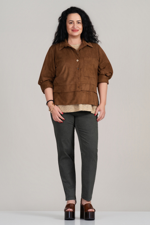 Макси велурено кафяво яке с метални копчета и свободна кройка