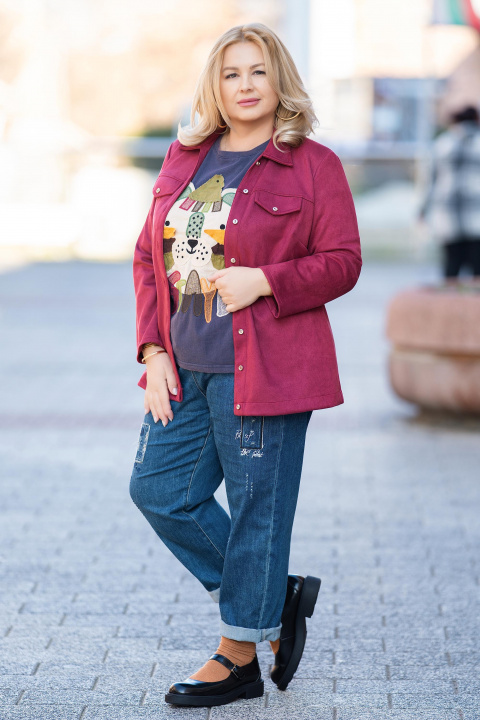 МАКСИ пролетно велурено яке тип риза в тъмнорозово