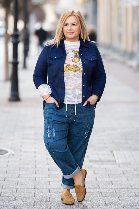 МАКСИ велурено яке тип риза в тъмносин цвят