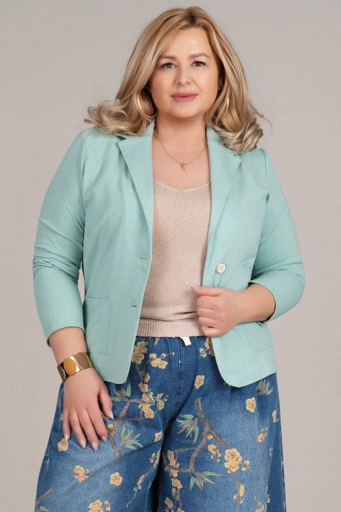 Макси вталено сако от памук в цвят мента