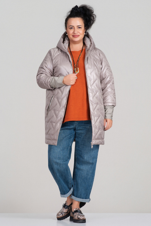 МАКСИ яке с удължена кройка в бежово и декоративни капитонирани ленти