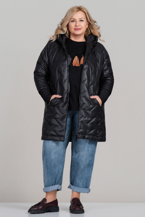 МАКСИ яке с удължена кройка в черно и декоративни капитонирани ленти