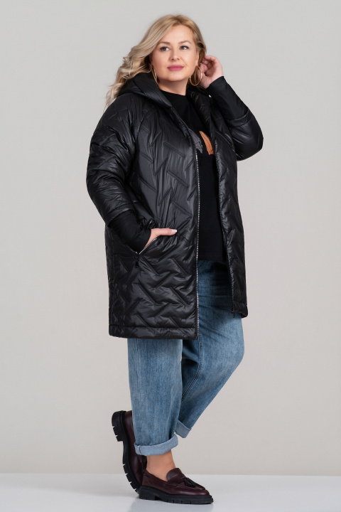 МАКСИ яке с удължена кройка в черно и декоративни капитонирани ленти