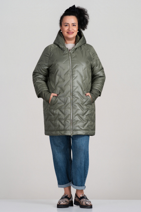 МАКСИ яке с удължена кройка в зелено и декоративни капитонирани ленти