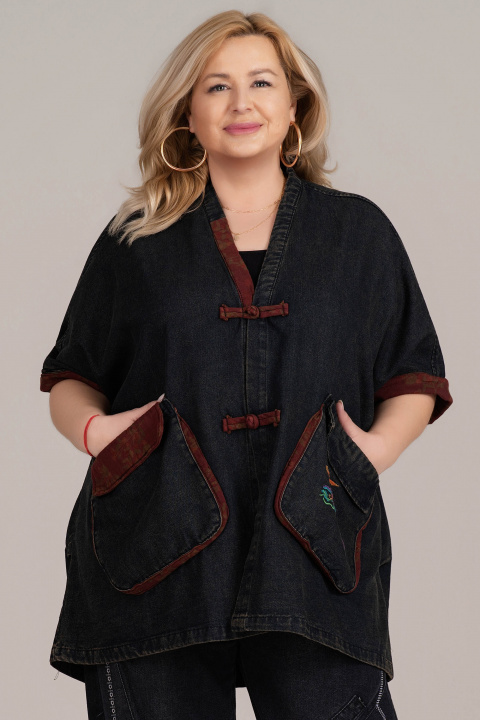 МАКСИ яке в сив деним с големи джобове и контрастни кантове