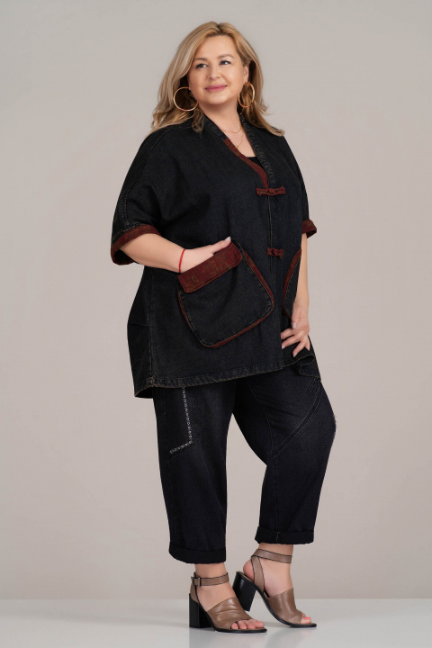 МАКСИ яке в сив деним с големи джобове и контрастни кантове