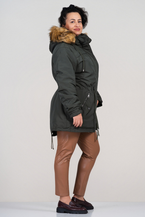 МАКСИ зимно яке тип парка в цвят милитъри с качулка и топла подплата