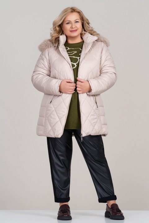 МАКСИ зимно яке в бежово с топла подплата и качулка с пух