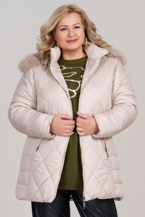 МАКСИ зимно яке в бежово с топла подплата и качулка с пух