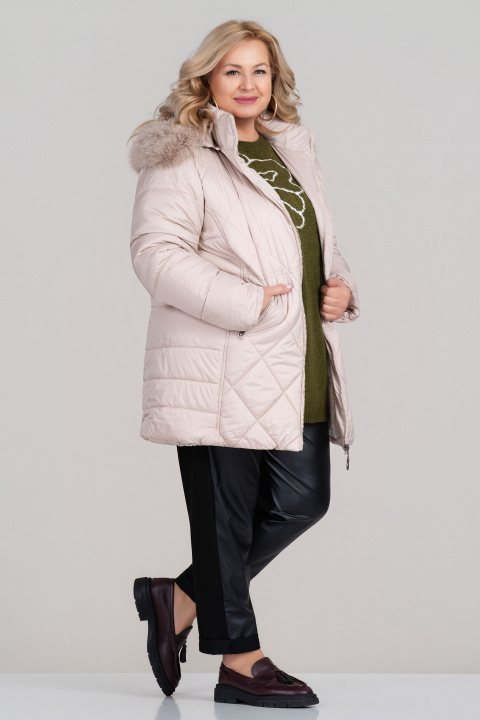 МАКСИ зимно яке в бежово с топла подплата и качулка с пух