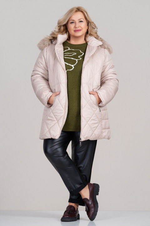 МАКСИ зимно яке в бежово с топла подплата и качулка с пух