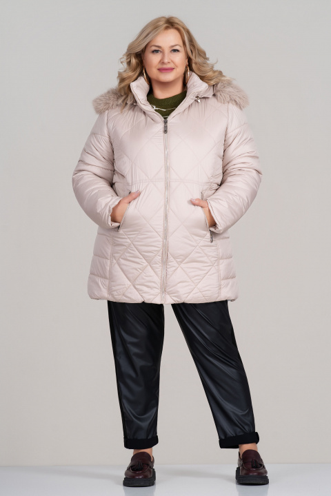 МАКСИ зимно яке в бежово с топла подплата и качулка с пух