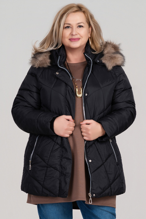 МАКСИ зимно яке в черно с качулка със свалящ се пух