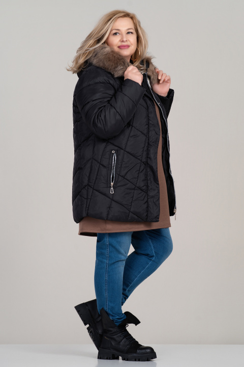 МАКСИ зимно яке в черно с качулка със свалящ се пух