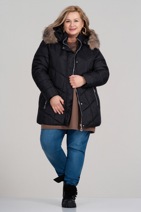 МАКСИ зимно яке в черно с качулка със свалящ се пух