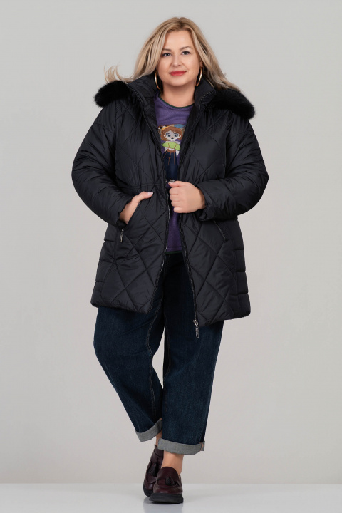 МАКСИ зимно яке в черно с топла подплата и качулка с пух