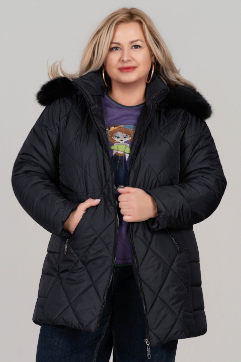МАКСИ зимно яке в черно с топла подплата и качулка с пух