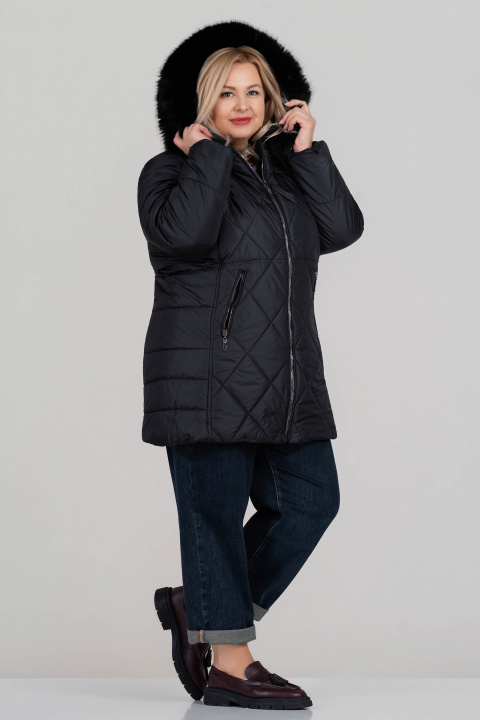 МАКСИ зимно яке в черно с топла подплата и качулка с пух