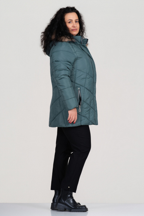 МАКСИ зимно яке в цвят петрол с качулка със свалящ се пух