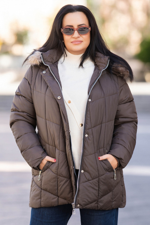 МАКСИ зимно яке в кафяво с качулка със свалящ се пух