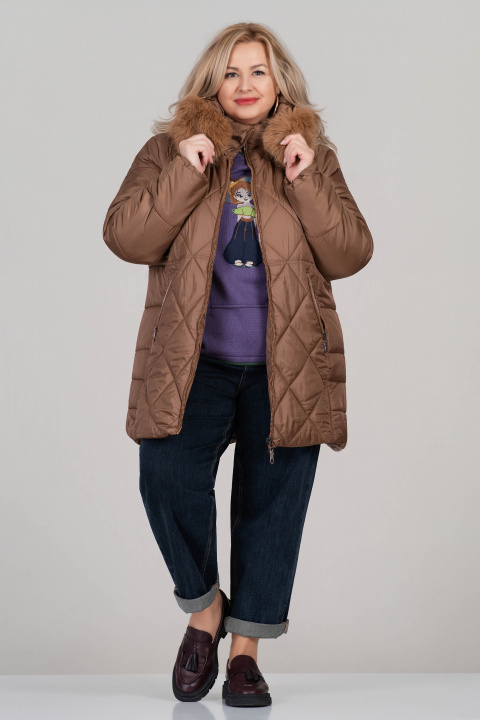 МАКСИ зимно яке в кафяво с топла подплата и качулка с пух