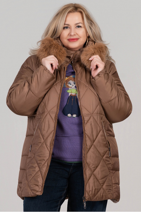 МАКСИ зимно яке в кафяво с топла подплата и качулка с пух